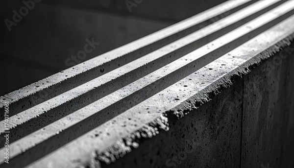 Obraz Abstract Architectural Detail in Black and White with Linear Light and Shadow Play Concrete Textures