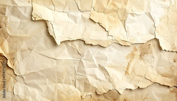 Obraz Abstract Beige Paper Texture with Ripped Edges and Wrinkled Surface Highlighting Vintage Aesthetic and Warm Tones Ideal for Backgrounds
