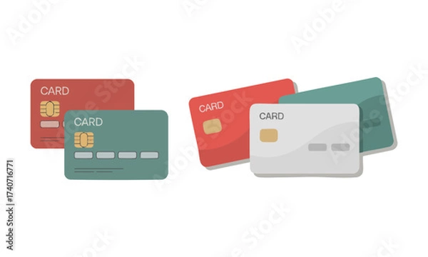Fototapeta Floating Credit Card Mockup Minimal Vector illustration, Red and Gold, Front, Back, Floating Payment Cards Teal & Gold, easily editable and scalable.