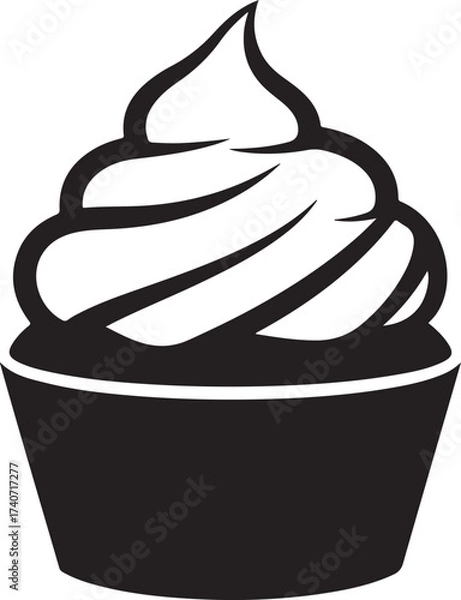 Fototapeta Delicious monochrome cupcake with creamy frosting swirls perfect for bakery menus or sweet treat designs and dessert promotions