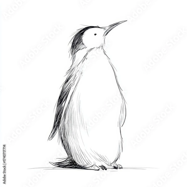 Obraz A minimalist sketch of a penguin, featuring elegant lines and a graceful posture, showcasing its distinctive features.