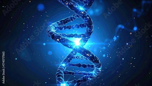 Obraz Abstract Blue Dna Strand with Dark Background Molecular Biology Genetics and Medical Research Concept Science and Technology Background for Presentation