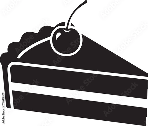 Fototapeta Delicious slice of cake with cherry on top, perfect for sweet treats and dessert menus, a simple vector element for your designs