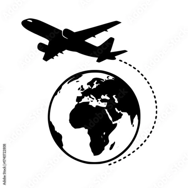 Fototapeta Airplane Traveling Around the Globe, Global Travel and Tourism Icon