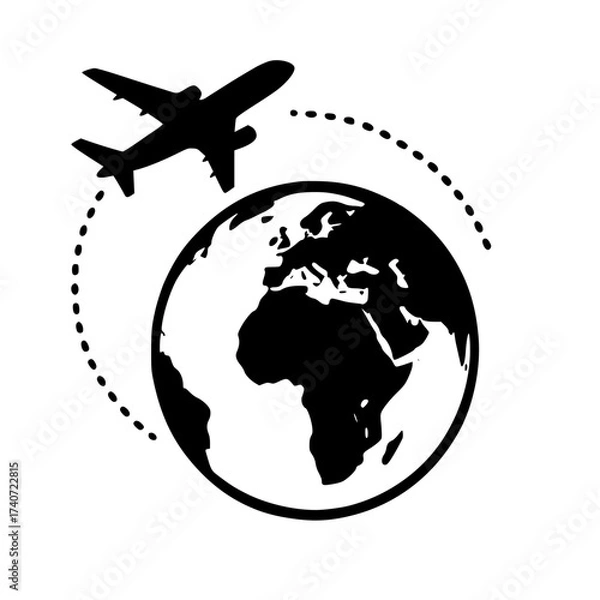 Fototapeta Airplane Traveling Around the Globe, Global Travel and Tourism Icon