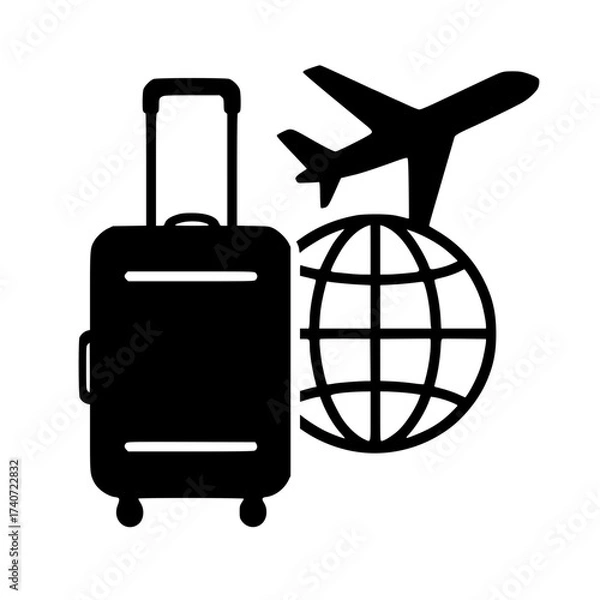 Fototapeta Travel Essentials: Luggage and Airplane Icon, Globe with Suitcase for Adventure Planning
