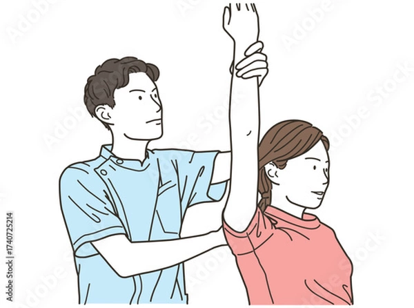 Obraz 女性患者の腕・肩の施術をする男性整体師