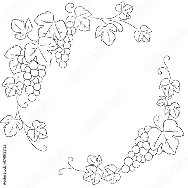 Obraz 葡萄のおしゃれな白黒丸フレーム