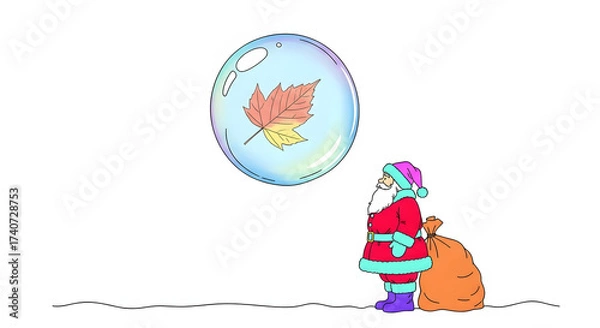 Fototapeta Santa claus looking up at a glowing orb with a christmas scene inside isolated on white background