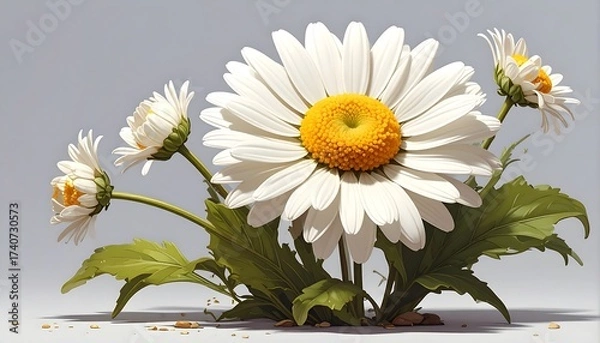 Fototapeta Beautiful daisies blooming in a serene environment against a light background