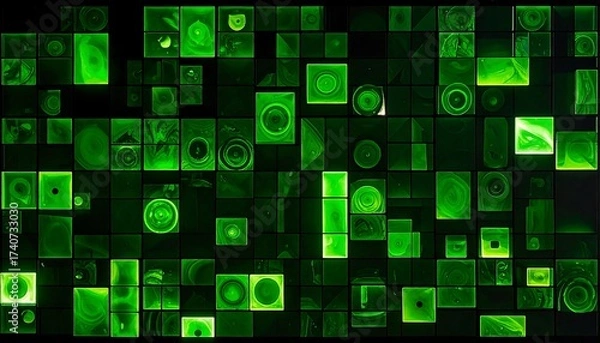 Obraz Green Matrix Data Stream - Abstract Technology Background with Glowing Symbols.