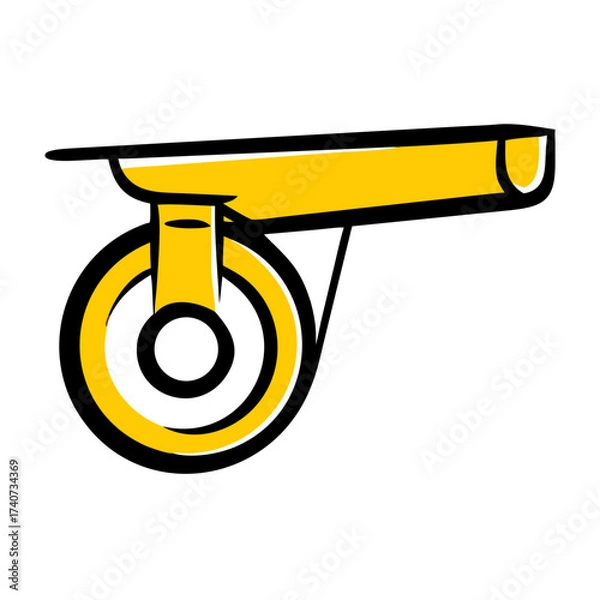 Fototapeta Heavy-duty caster wheel in yellow color with simple design  