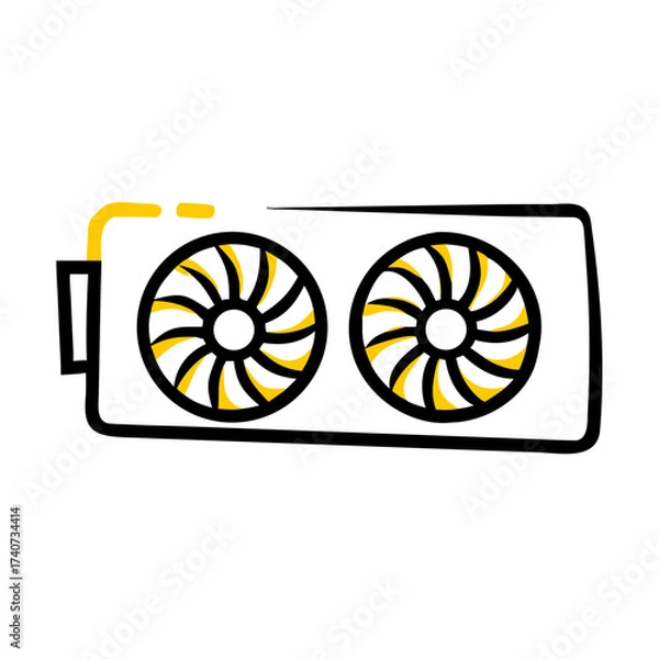Fototapeta Graphics card backplate with dual fans in minimalistic design  
