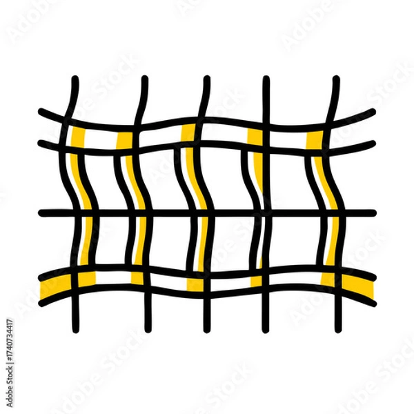 Fototapeta Wire fence panel with black and yellow grid pattern design  