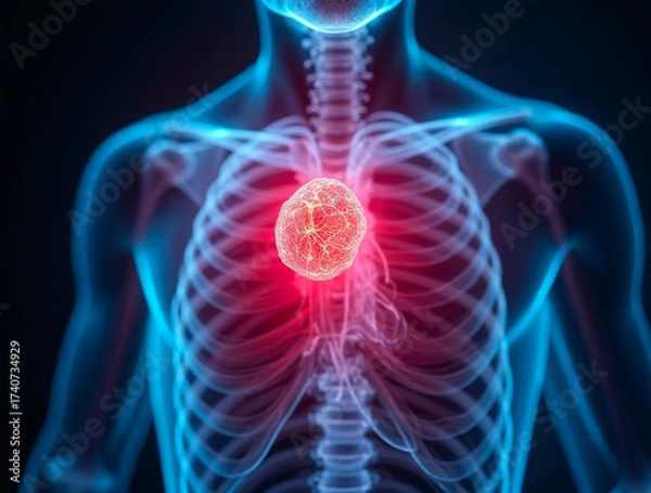 Fototapeta Human liver highlighted in medical scan showing disease or inflammation concept