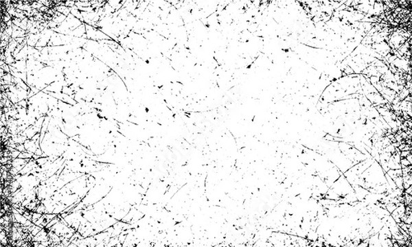 Fototapeta Abstract gritty black and white grunge texture with vintage worn pattern. Distressed sprayed ink grain texture overlay with old grunge scratched background  