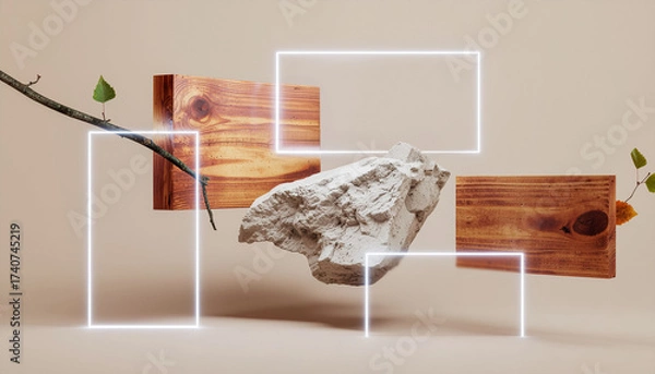 Fototapeta Nature and Concrete Base Abstract Geometry with Soft Lighting