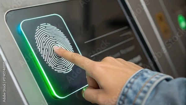 Fototapeta ai cloud for education Fingerprint scanner in use, showcasing biometric technology for secure access.