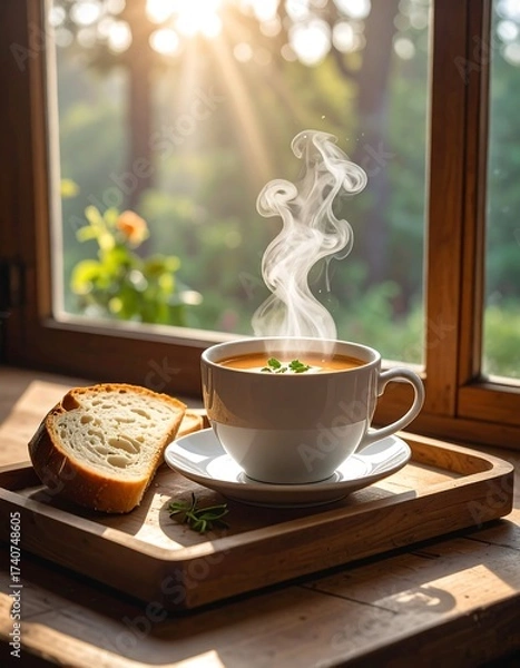 Obraz Morning Comfort - Soup and Bread by the Window.