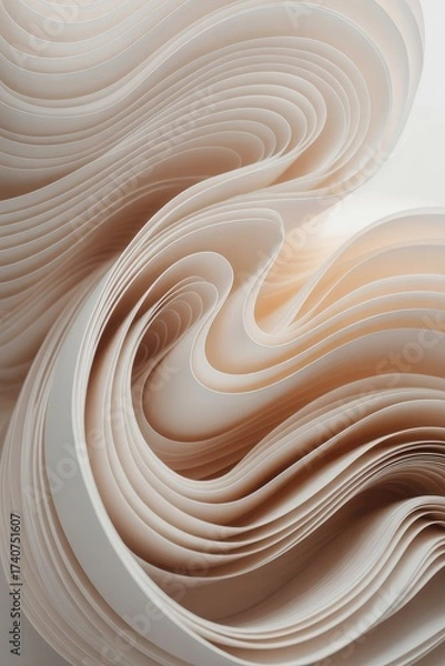Fototapeta Abstract white paper layers form intricate waves and curves creating a soft elegant background with smooth organic forms