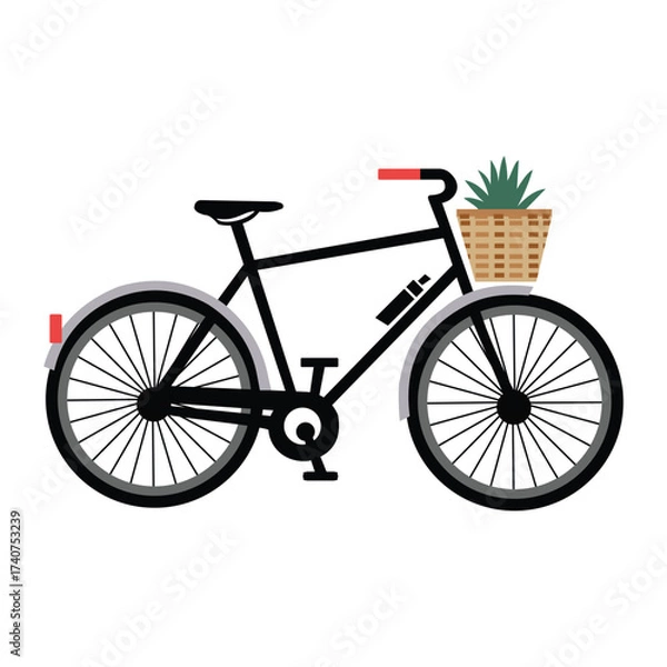 Fototapeta Black bicycle carrying basket vector on white background