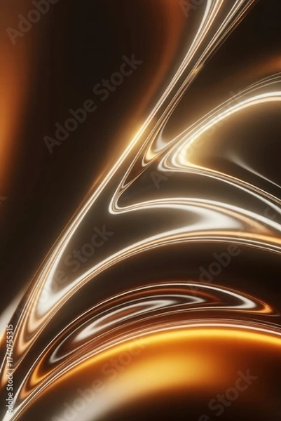 Fototapeta Abstract flowing lines shiny liquid dark golden brown glowing background dynamic movement graphic design element luxury backdrop