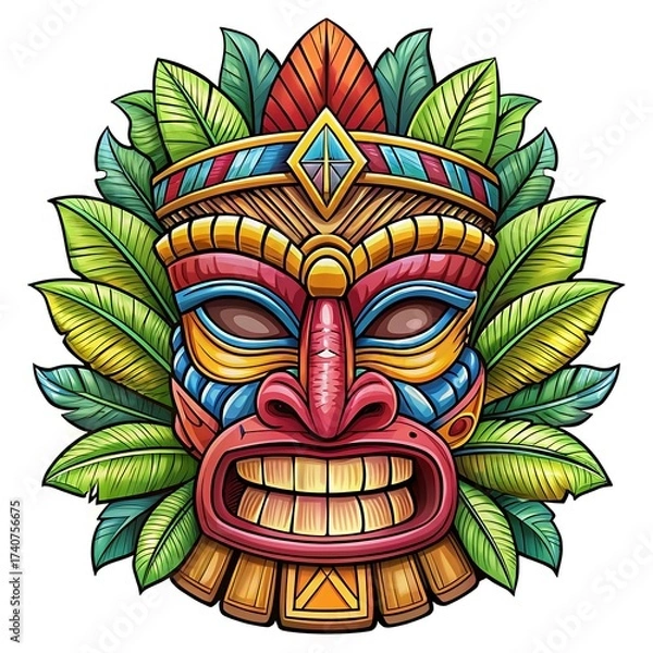 Fototapeta Colorful mask with a smiling face and leaves