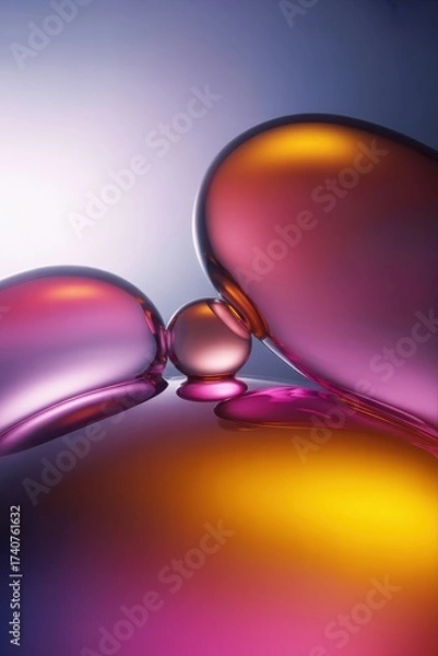Fototapeta Abstract glossy iridescent spheres, vibrant gradient reflections, fluid metallic bubbles, colorful abstract background, modern artistic form