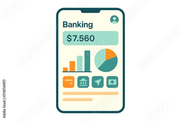 Fototapeta Minimalist mobile banking dashboard with graphs and icons
