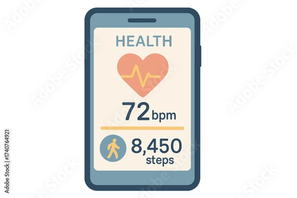 Fototapeta Health app interface displaying heart rate and step count on smartphone screen