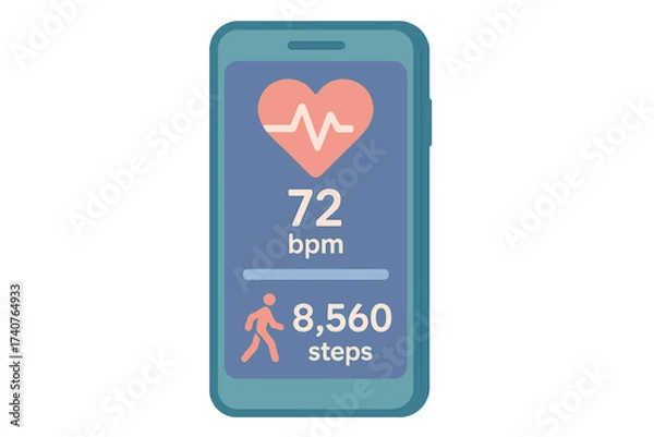 Fototapeta Modern heart rate and step counter on smartphone with simplistic user interface