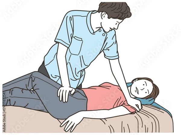 Obraz 女性患者にマッサージをする男性整体師