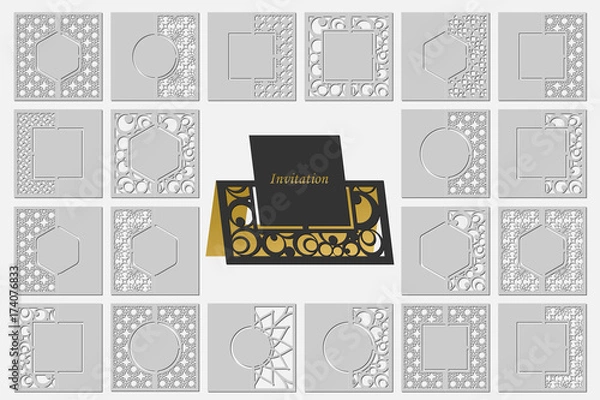 Fototapeta Set template cards to cut. Topper. Use for congratulations, invitations, presentations, weddings. Vector illustration.