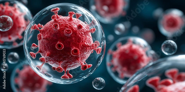 Fototapeta Covid-19 mrna vaccine technology explained laboratory research scientific content microbial environment close-up view health concept