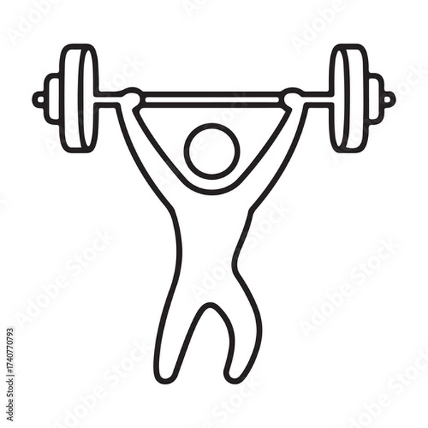 Fototapeta Weightlifter lifting barbell isolated on white background in outline style