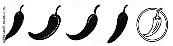 Obraz Silhouette Glyph of Chili Pepper Icon Set