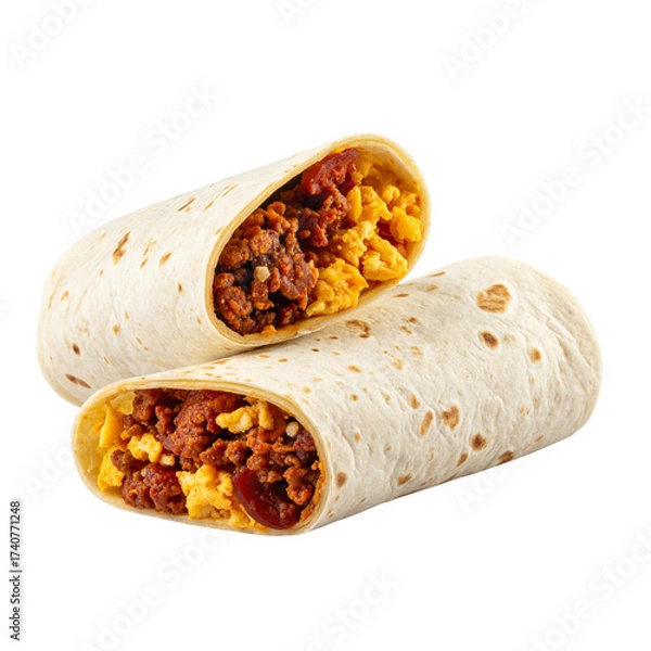 Fototapeta  A chorizo and egg breakfast burrito isolated on transparent background, png