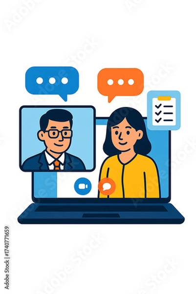 Fototapeta Online interview video call business communication laptop professional conversation checklist