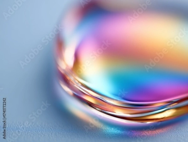 Fototapeta A close up of a rainbow colored liquid on a blue surface