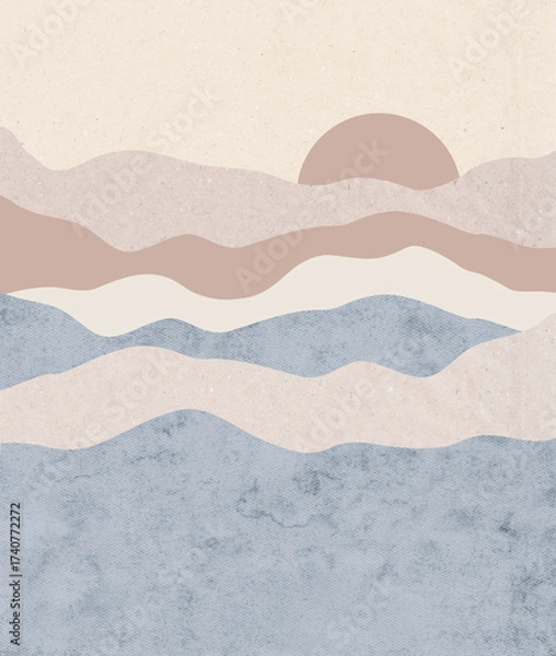 Fototapeta Abstract Watercolor Background with Neutral Earth Tones. Modern abstract digital background with soft watercolor textures in beige, brown, and blue neutral shades.