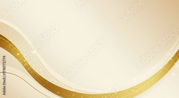 Fototapeta Elegant beige backdrop featuring golden flowing lines and sparkling glitter effects for luxury