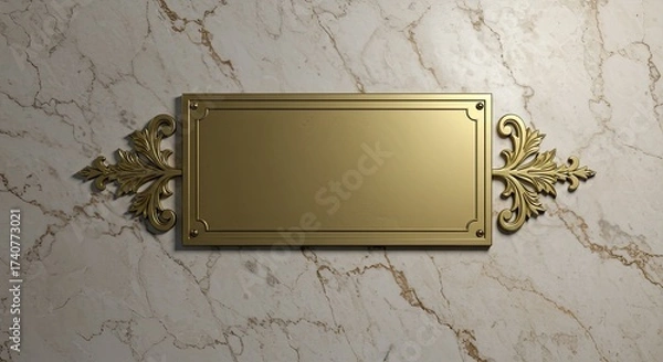Fototapeta Elegant Gold Plaque on Marble Wall, Ideal for Mockups and Interior Design Visualizations