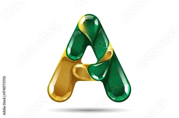 Fototapeta Glossy and colorful 3D letter A illustration for graphic design and typography projects