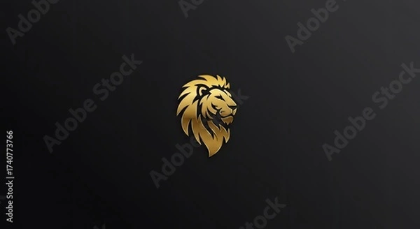 Fototapeta Golden lion head symbol on a dark background representing strength and courage minimalistic design