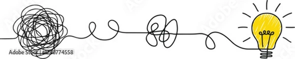 Fototapeta Chaotic Lines Transform into Lightbulb — Simplifying Complex Process Concept