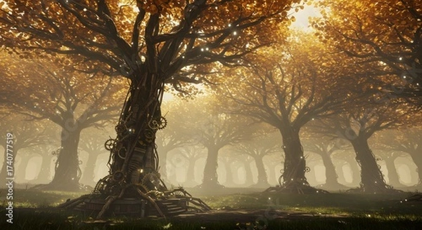 Fototapeta Golden Forest A Whimsical Woodland Scene with Trees