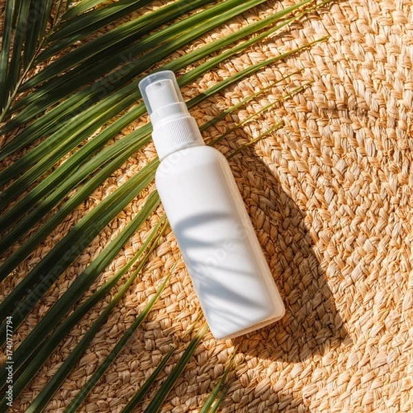 Obraz isolated product mockup on white table with ample copyspace and soft shadow, neutral minimal styling