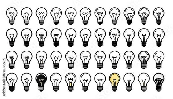 Fototapeta Collection of Various Light Bulbs in a Row, Highlighting Innovation and Ideas
