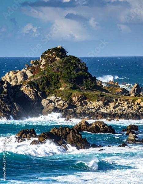 Obraz Rocky Island Outcrop in the Pacific Ocean with Crashing Waves.
