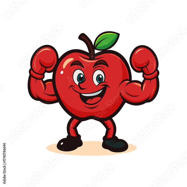 Obraz Muscular Red Apple Cartoon Mascot with Confident Smile